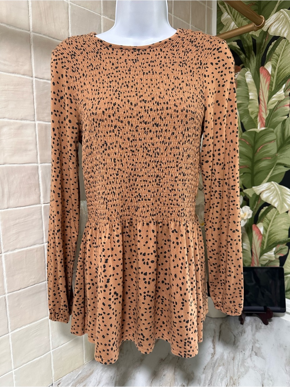 "City Limits" West Trinity animal print smocked knit top from the Good Hart- S